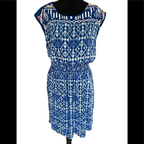 Nostalgia blue dress with elastic waistband and beaded detail on shoulders, sz S - Picture 1 of 7